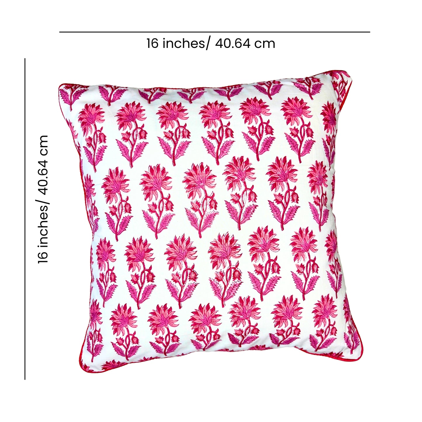 Hand Block Printed Premium Cushion Covers for Sofa, Living Room, Bedroom Size 16" x16" - Pretty Rosewood Charm