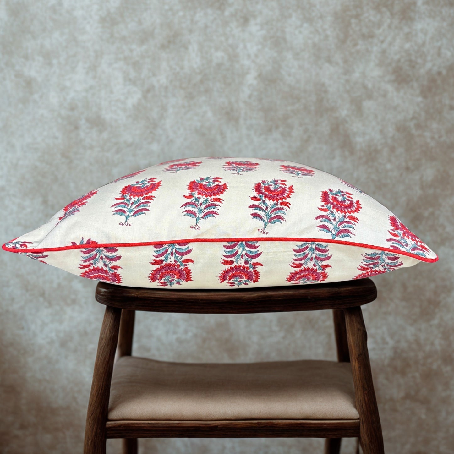 Decorative Cushion Covers for Sofa, Bed Standard Size 16 inches - Red and Grey Flower Motif