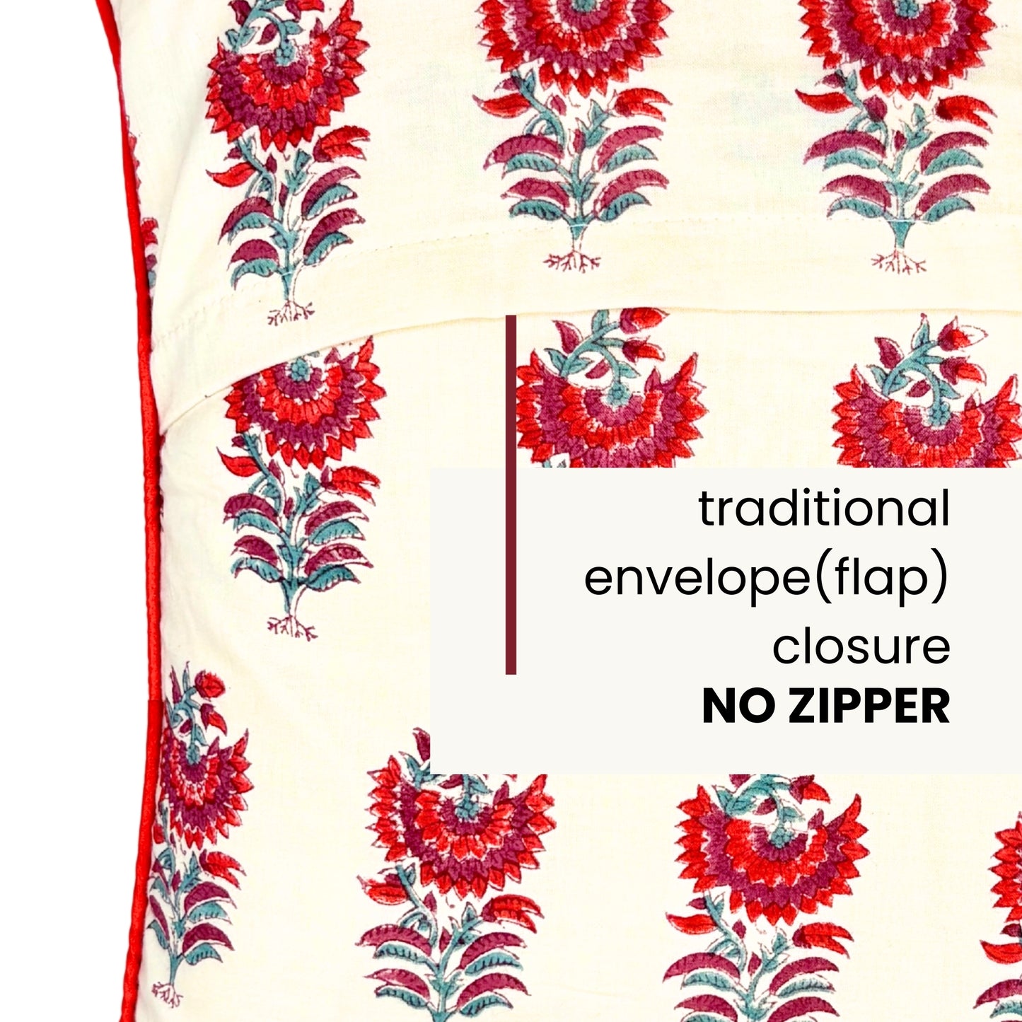 Decorative Cushion Covers for Sofa, Bed Standard Size 16 inches - Red and Grey Flower Motif