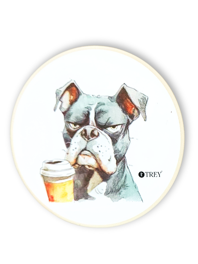 Quirky Grumpy Dogs Waterproof Coasters for Tea, Coffee, Beer - Set of 2