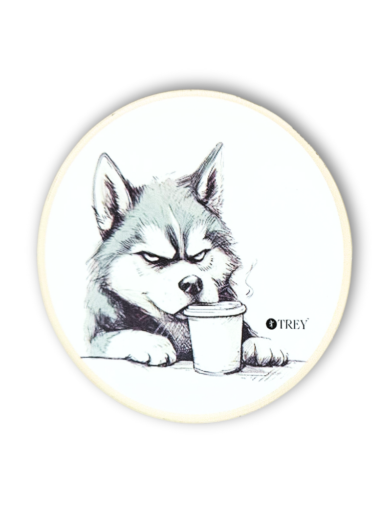 Quirky Grumpy Dogs Waterproof Coasters for Tea, Coffee, Beer - Set of 2
