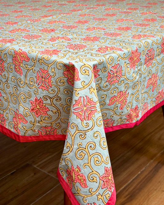 100% Cotton Table Cover for Square Dining Table, Printed Table Cloth for Dining/Center Table, for Upto 4 ft x 4 ft Table (Flower Trail 60" x 60" - Square)