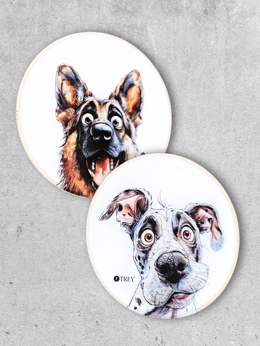 Quirky Funny Dogs Waterproof Coasters for Tea, Coffee, Beer- Set of 2