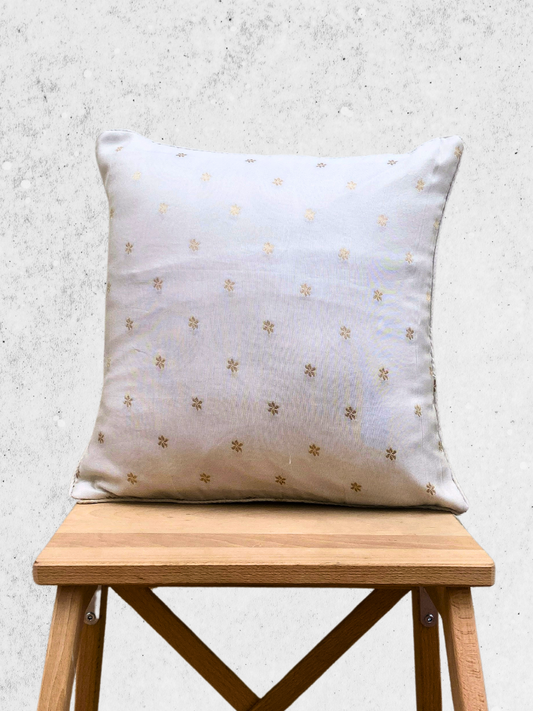Elegant White with Pretty Flower Motif Cushion Cover  16 x 16 inches