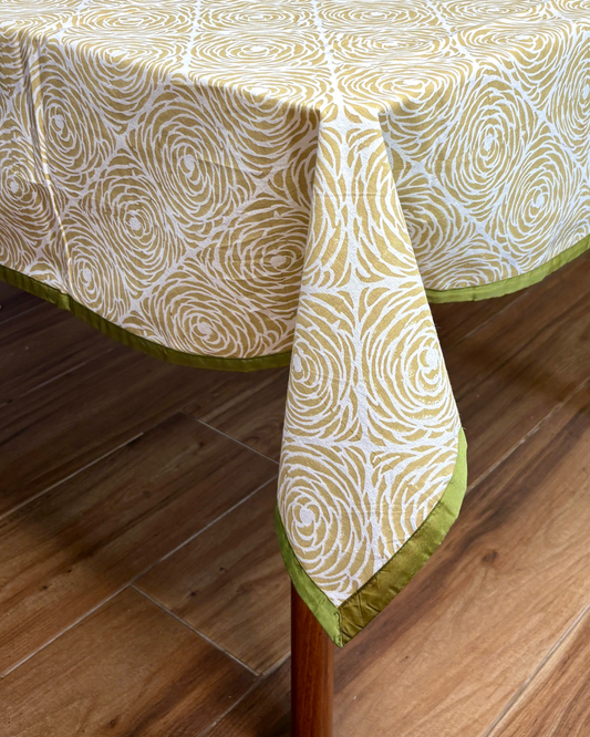 100% Cotton Block Print Table Cloth for 6 -8 seater dining (5ft - 6ft) - Big Rose