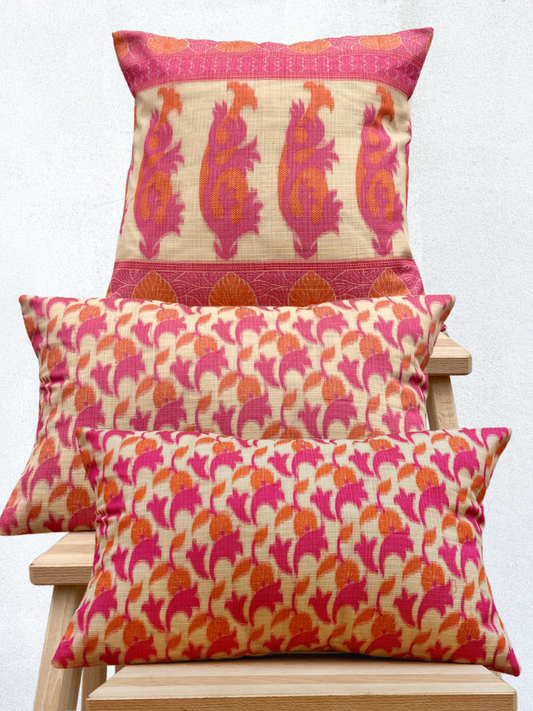 Ethnic Elegant Pink & Cream Cushion Combo 16 x 16 inches and 12x 20 inches