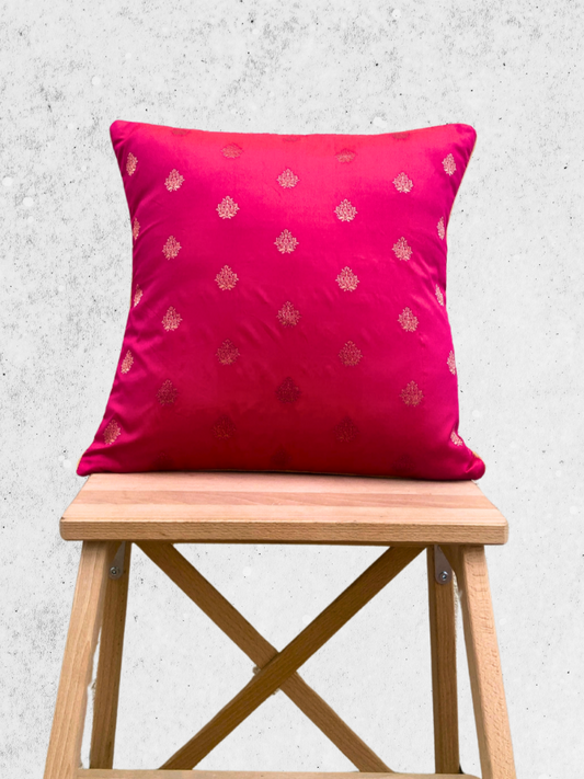 Festive Pink with Beautiful Muted Gold Motif cushion covers 16 x 16 inches