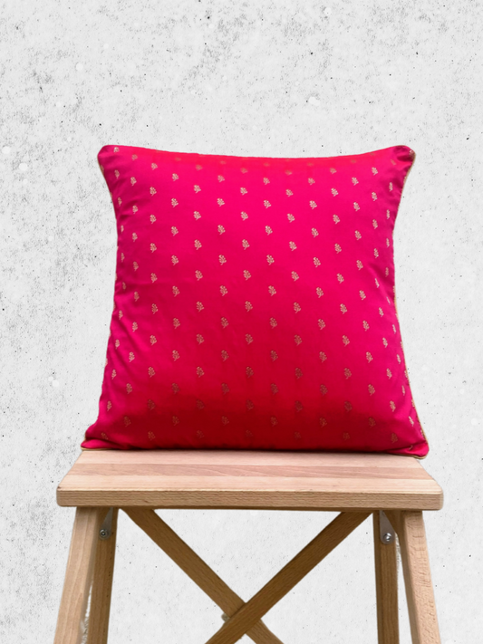 Festive Pink with Muted Gold Motif cushion covers 16 x 16 inches