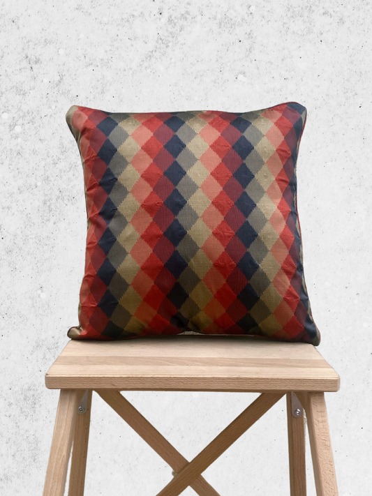 Elegant Rust, Grey & Muted Gold Cushion Cover 16 x 16 inches  - Diamond Pattern
