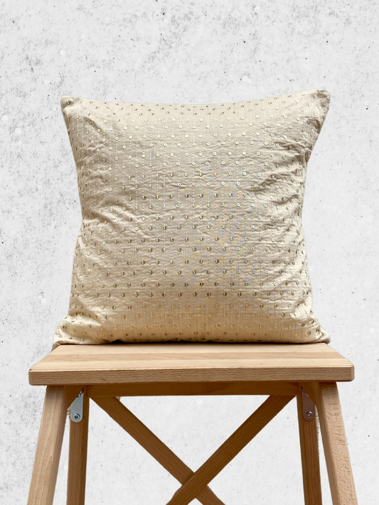 Festive Cream with sequins Lines cushion cover 16 x 16 inches