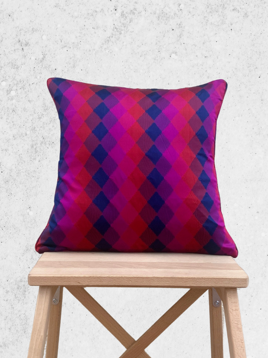 Elegant Rani Pink, Navy Blue Cushion Cover 16 x 16 inches  - Diamond Pattern