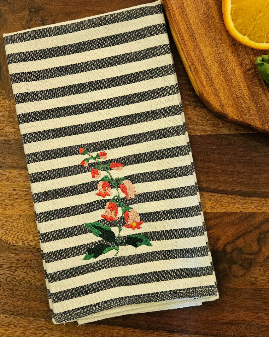 Tea Towel 100% cotton Snapdragon Black Stripes -Set of 2
