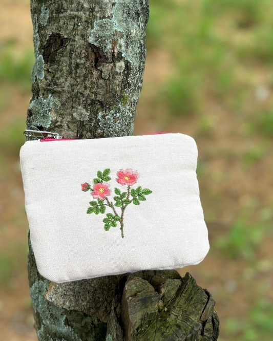 Embroidered Flower Pouch - Pink