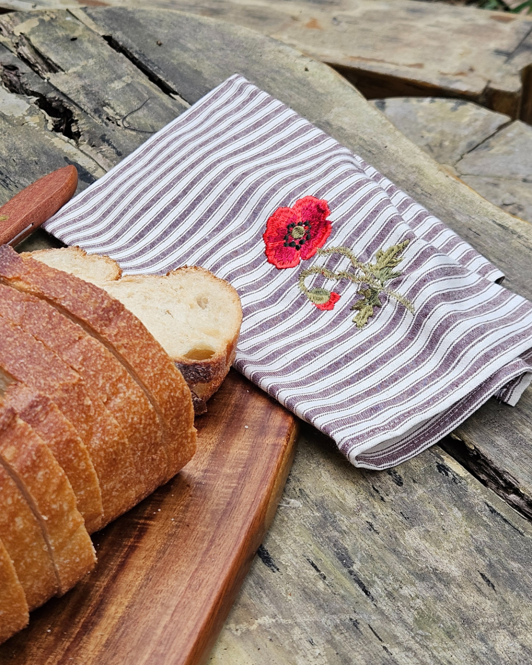 Tea Towel 100% cotton Poppy Brown Stripes -Set of 2