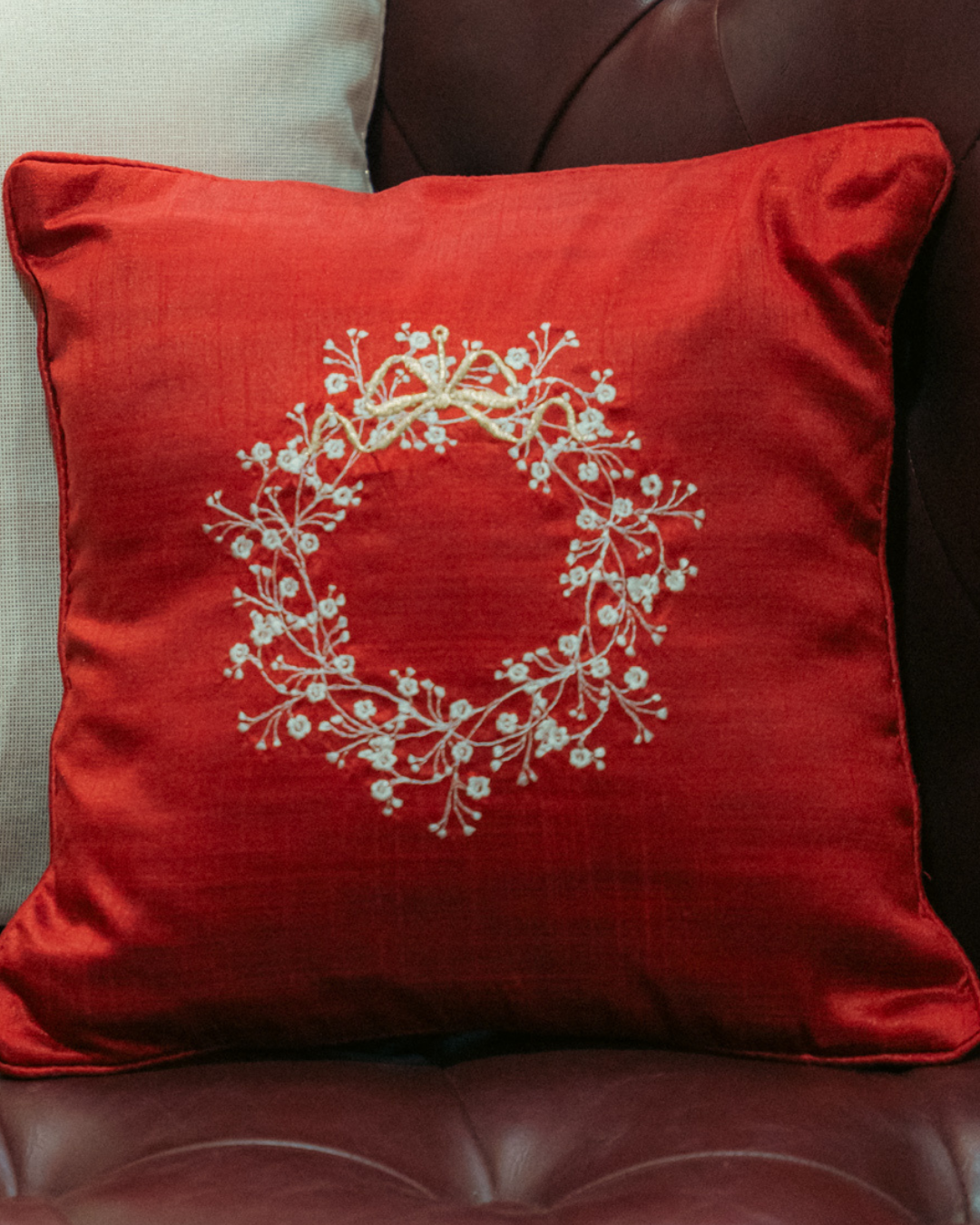 Christmas Cushion Set with fillers - Red 12 inches & Shimmery Off White 16 inches