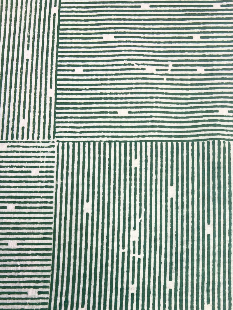 100% Cotton Block Print Table Cloth for 6 seater dining - Hatched Pattern Green