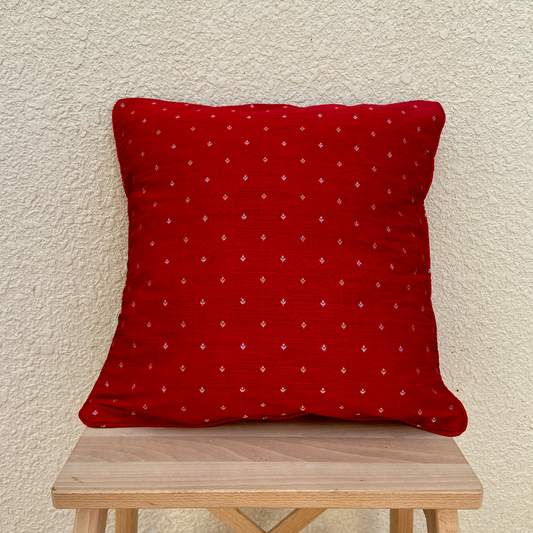 Festive Red with Tiny Silver Motif cushion covers 16 x 16 inches