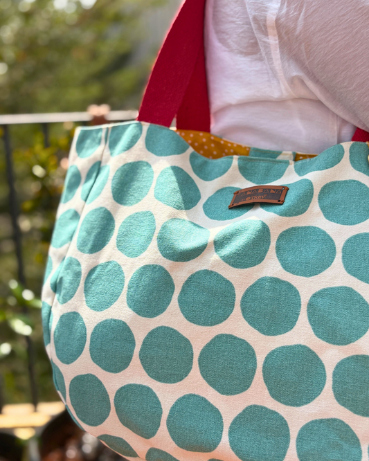 Teal Polka Tote Bag
