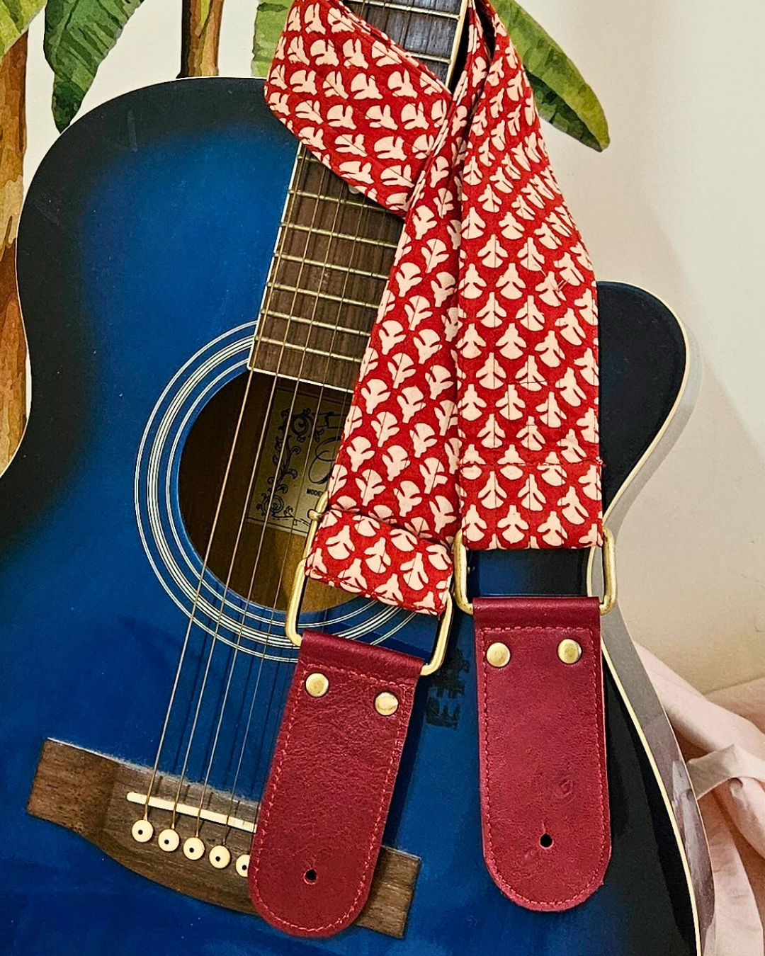 guitar strap boho leather rust vintage look