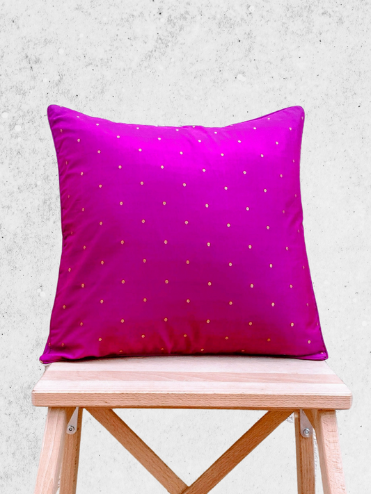 Elegant, Smart Cushion Cover 16 x 16 inches  - Rani Pink with Polka dot Motif