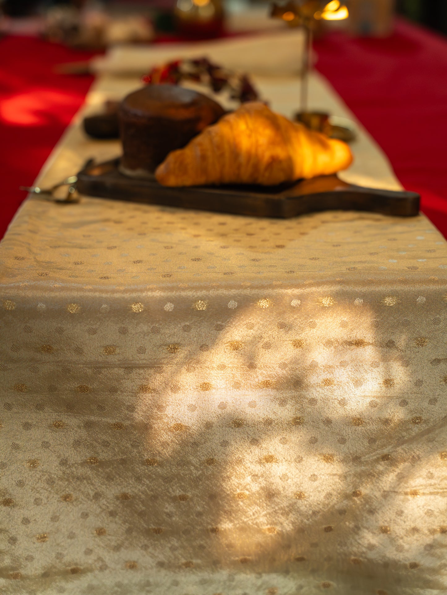 Christmas Table Runner - Off White with Gold Polka