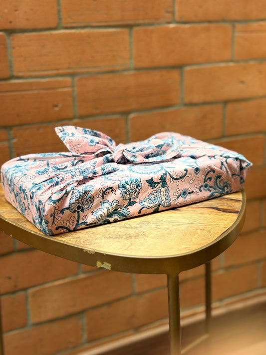 FUROSHIKI  Fabric Gift Wrap 100% Cotton - Pink Blue Flower Trail