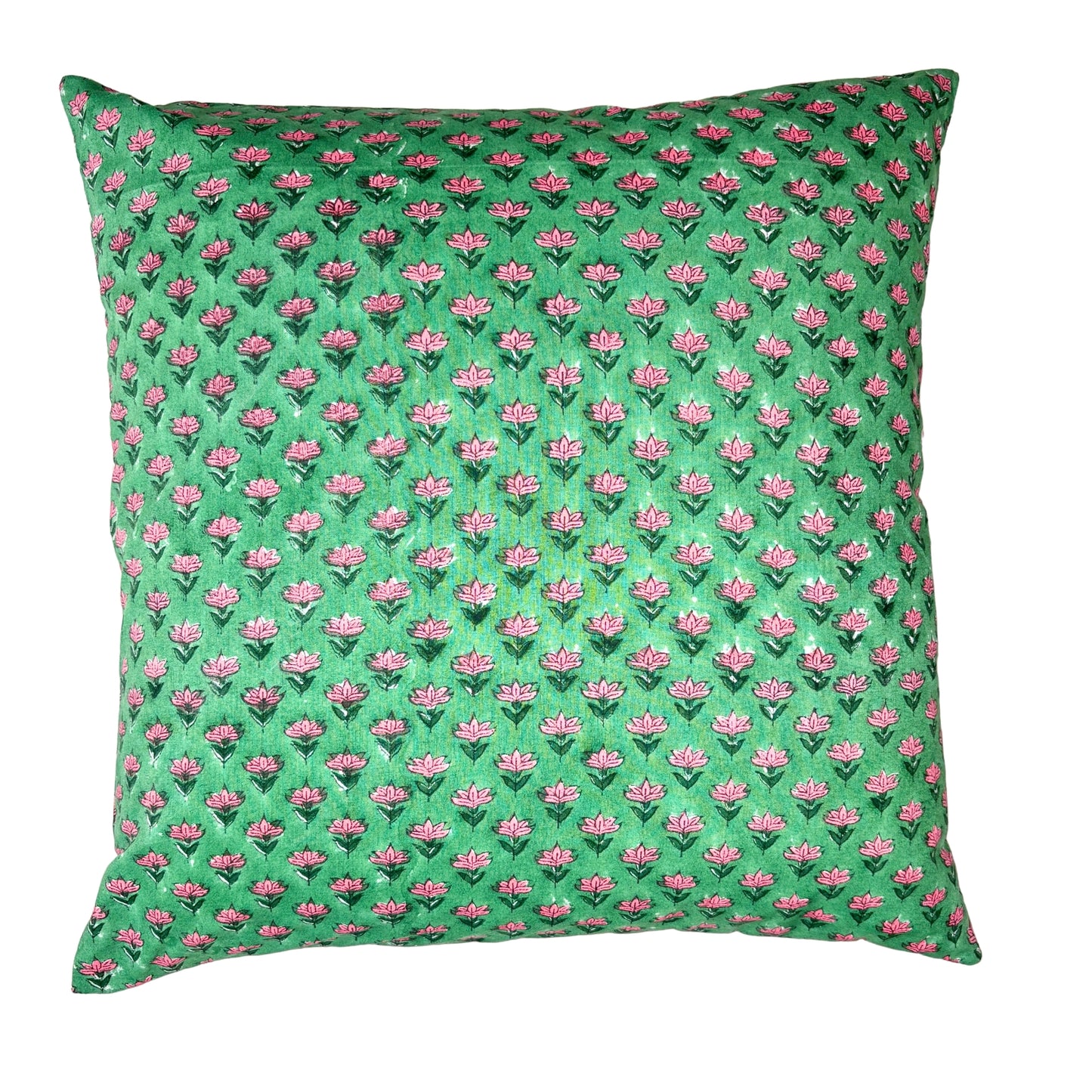 Hand Block Printed Premium Cushion Covers for Sofa, Living Room, Bedroom Size 16" x16" - Pink Flower Magic