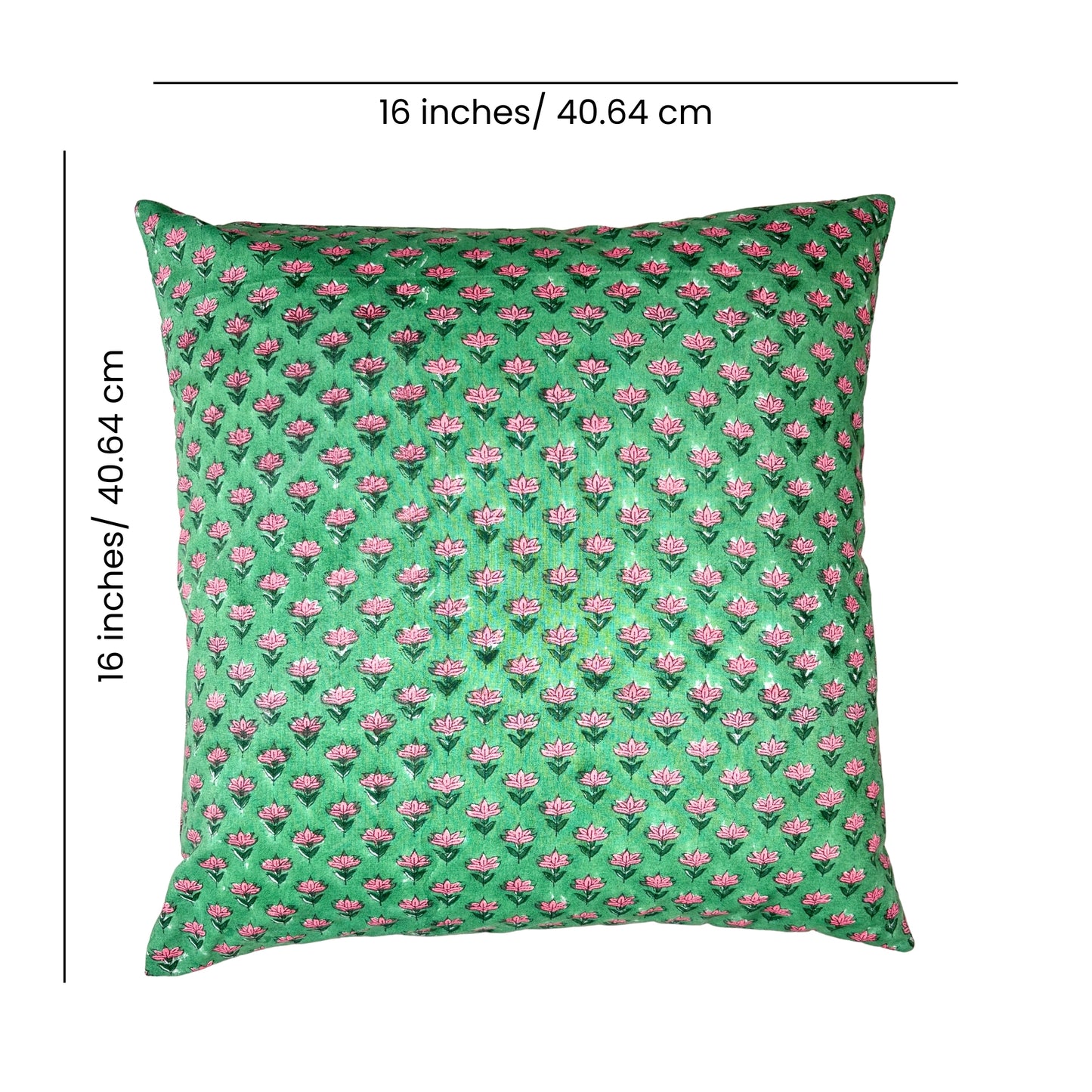 Hand Block Printed Premium Cushion Covers for Sofa, Living Room, Bedroom Size 16" x16" - Pink Flower Magic