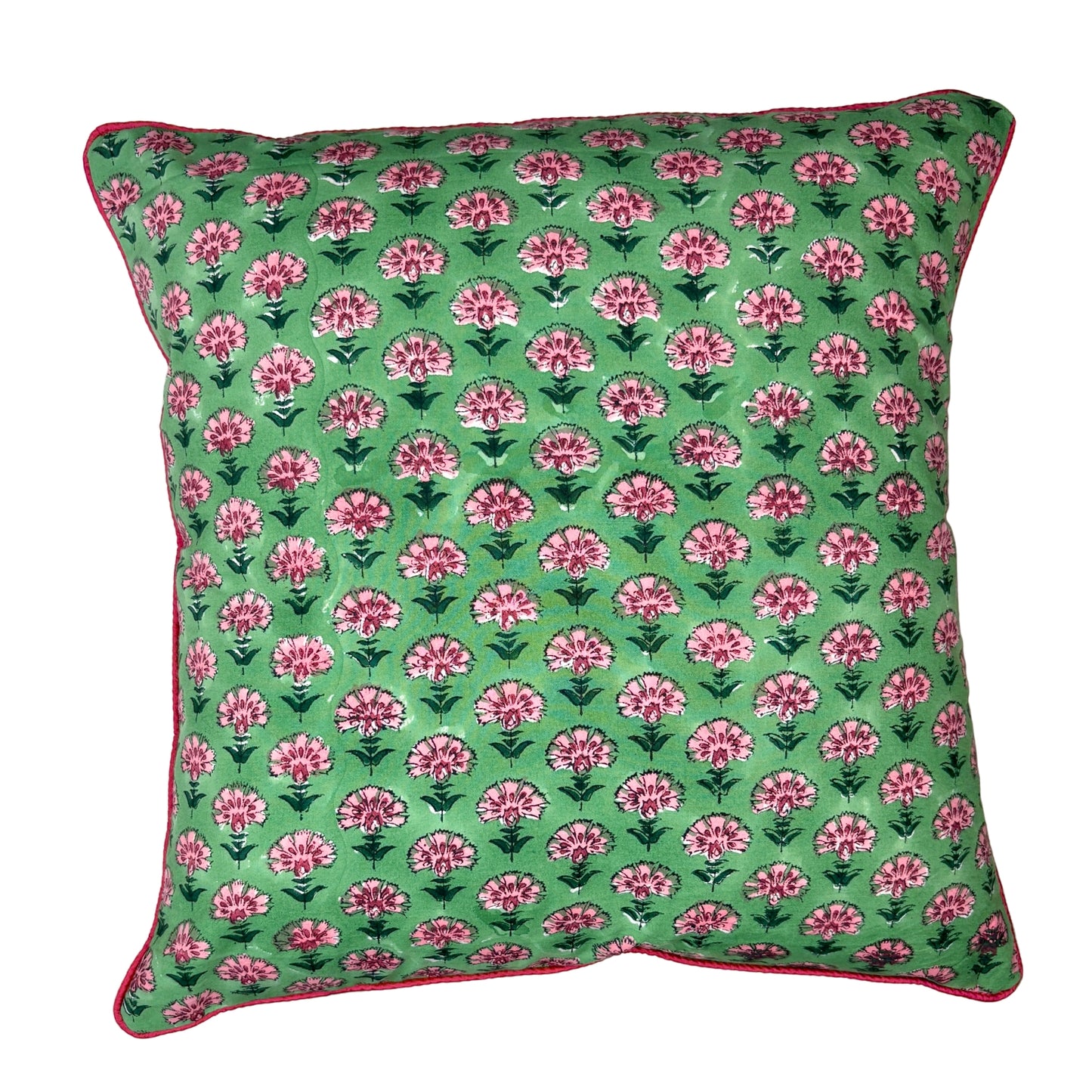 Hand Block Printed Premium Cushion Covers for Sofa, Living Room, Bedroom Size 16" x16" - Tiny Pink Flower Garden