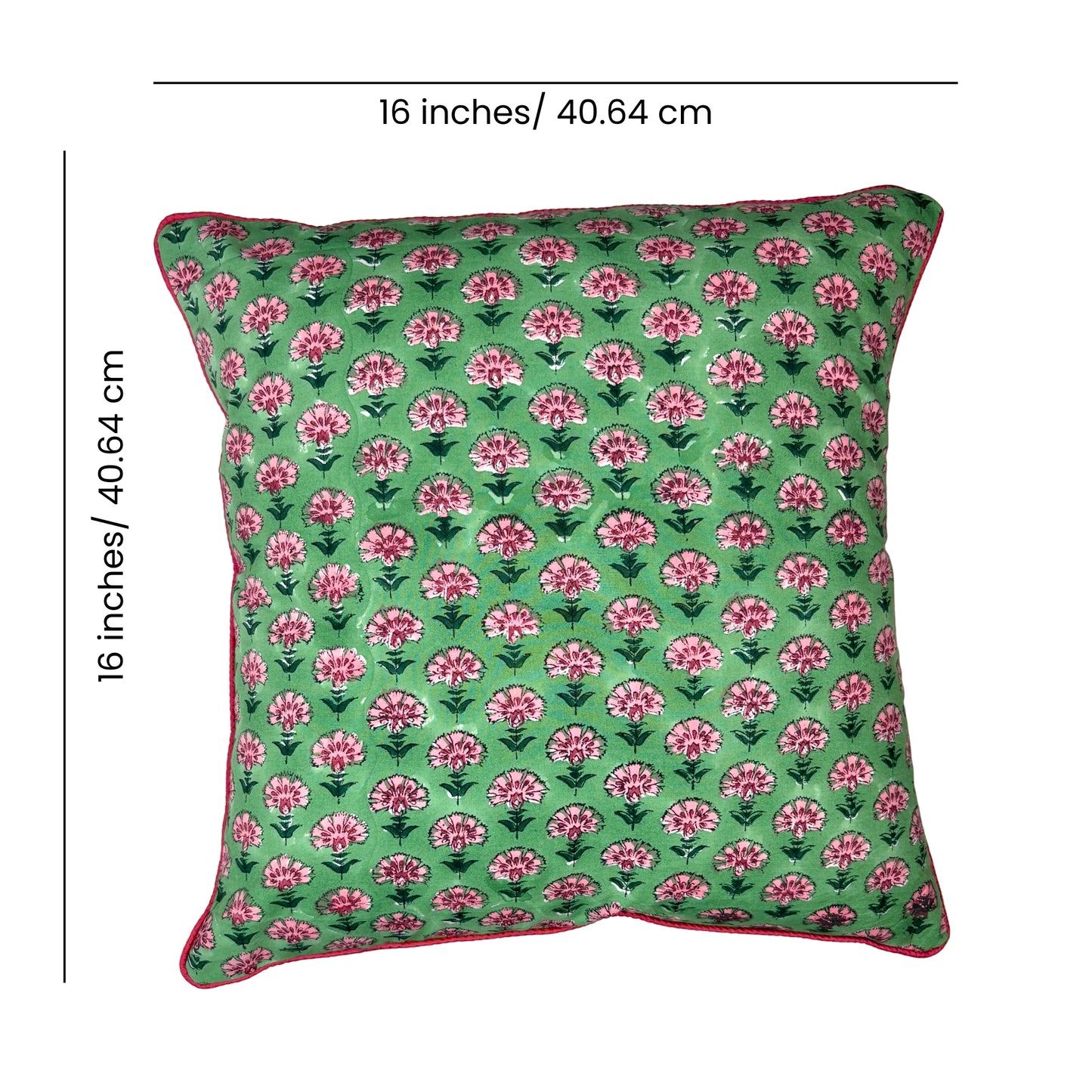 Hand Block Printed Premium Cushion Covers for Sofa, Living Room, Bedroom Size 16" x16" - Tiny Pink Flower Garden