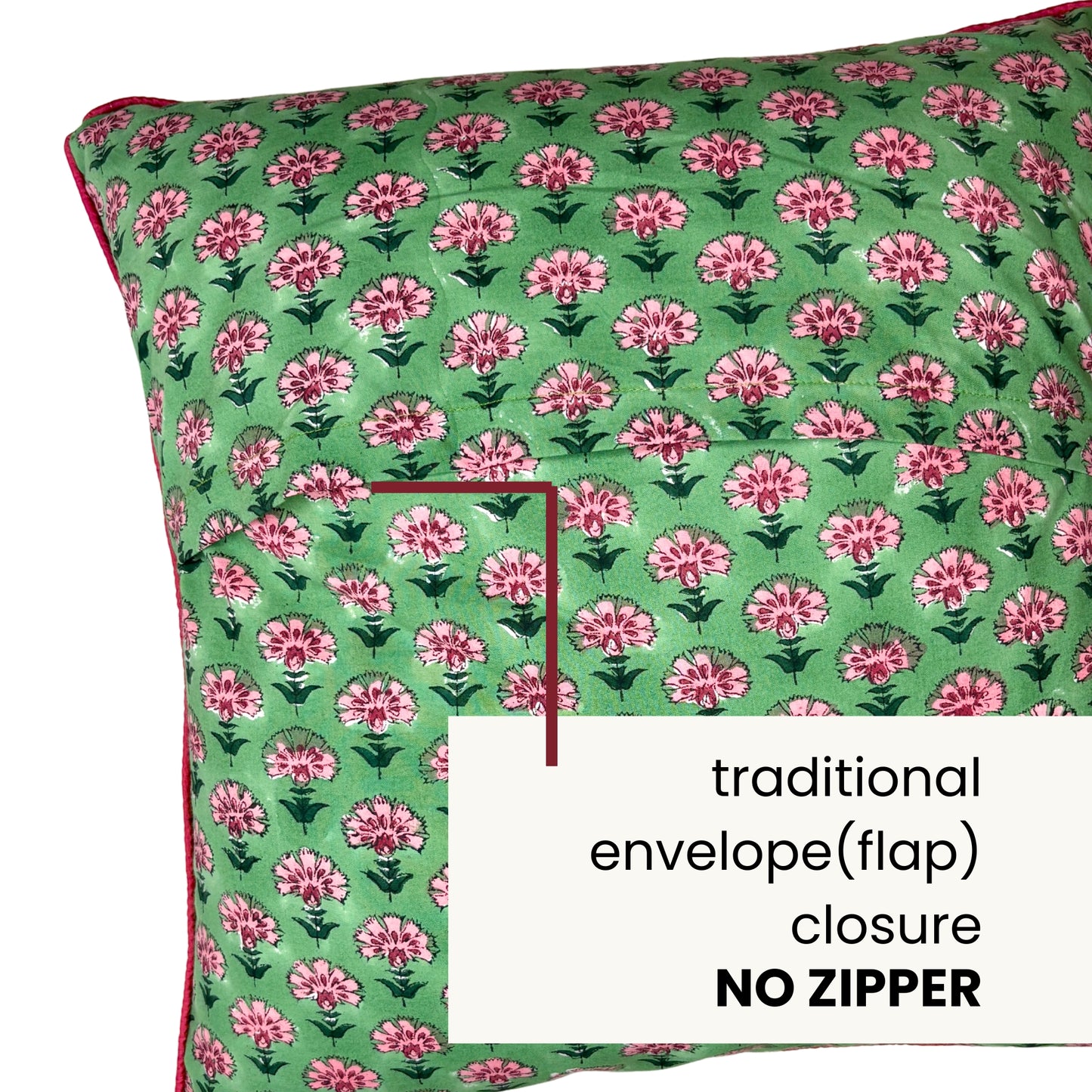 Hand Block Printed Premium Cushion Covers for Sofa, Living Room, Bedroom Size 16" x16" - Tiny Pink Flower Garden