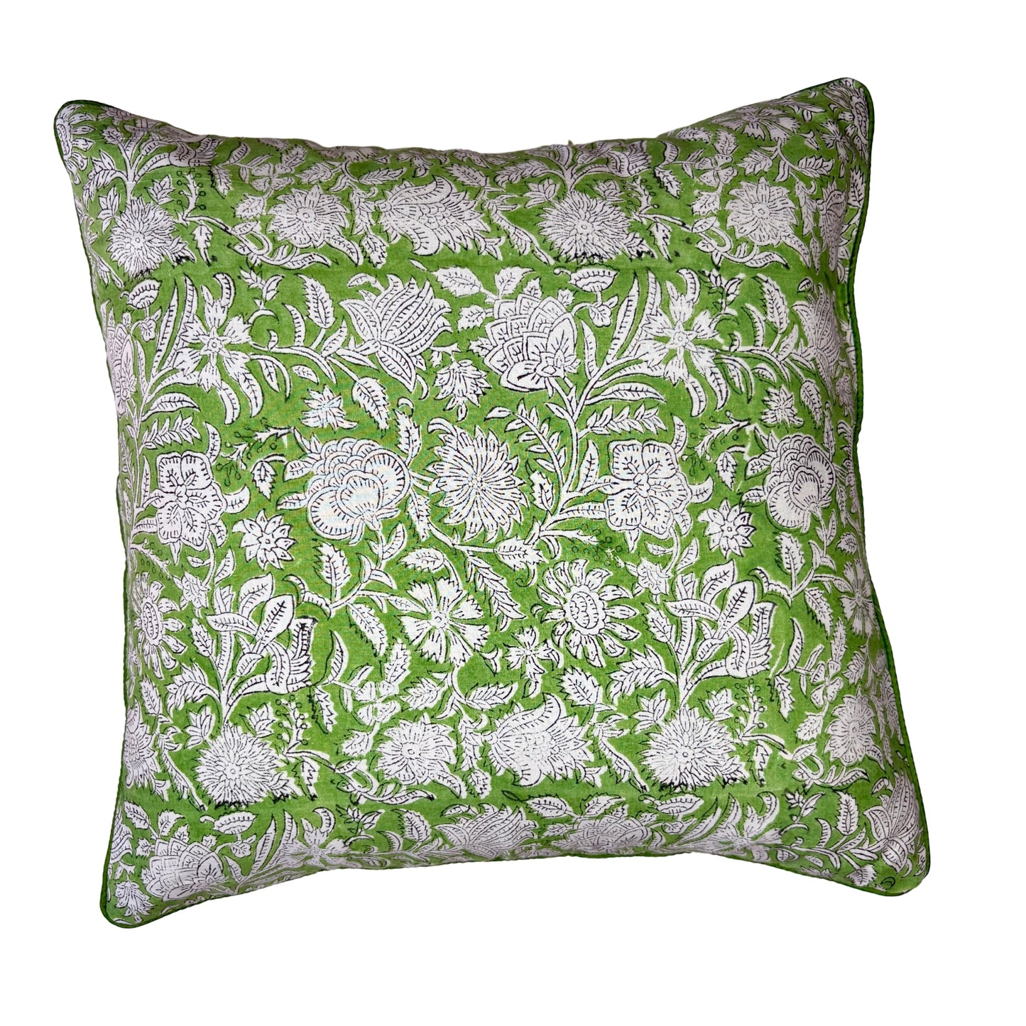 Hand Block Printed Premium Cushion Covers for Sofa, Living Room, Bedroom Size 16" x16" - Green Garden
