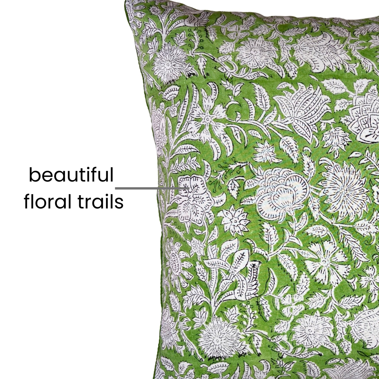 Hand Block Printed Premium Cushion Covers for Sofa, Living Room, Bedroom Size 16" x16" - Green Garden