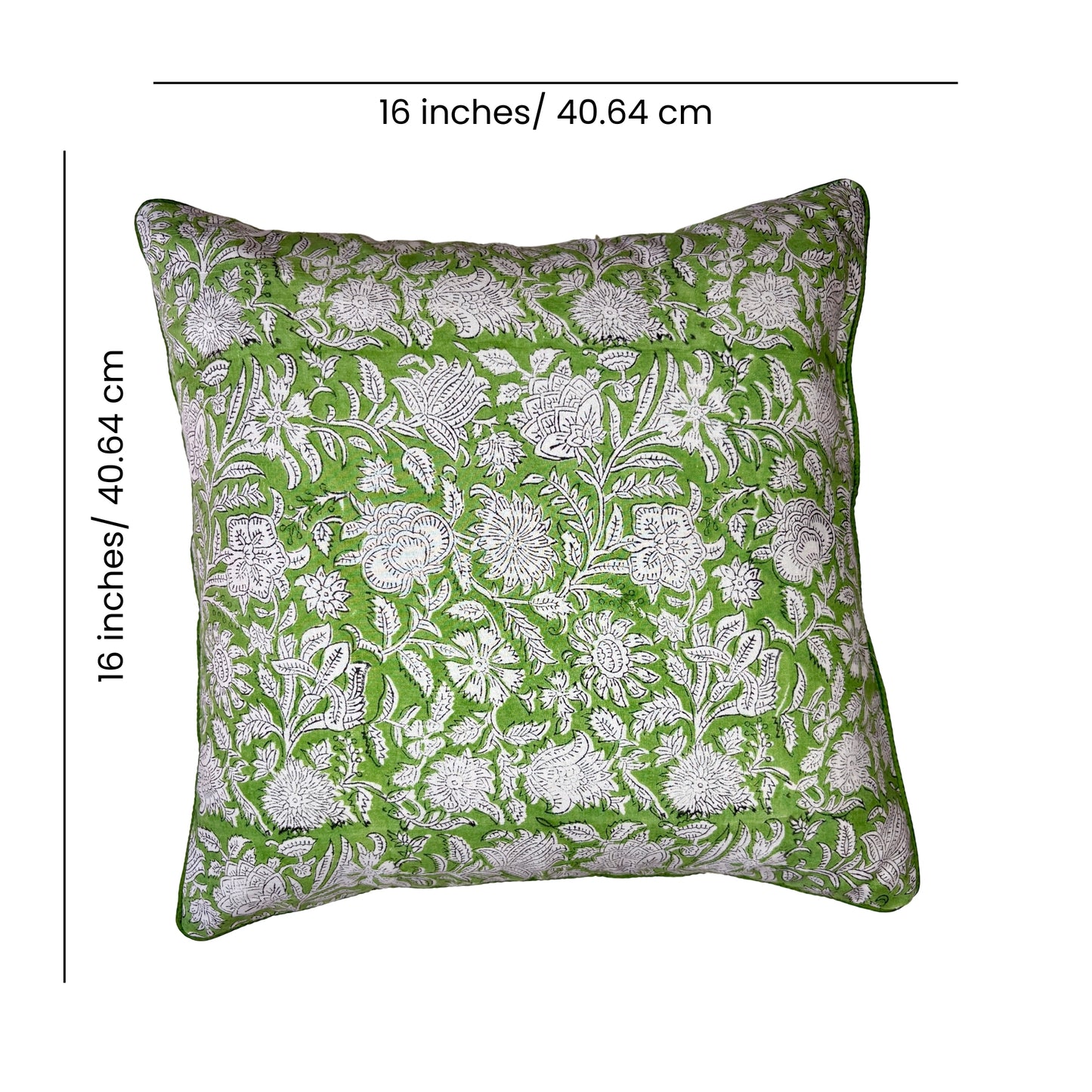 Hand Block Printed Premium Cushion Covers for Sofa, Living Room, Bedroom Size 16" x16" - Green Garden