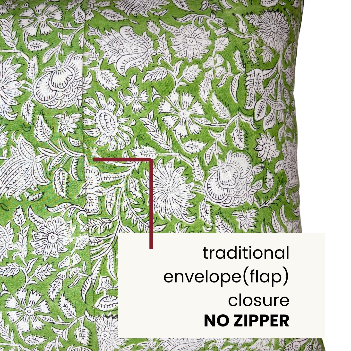 Hand Block Printed Premium Cushion Covers for Sofa, Living Room, Bedroom Size 16" x16" - Green Garden