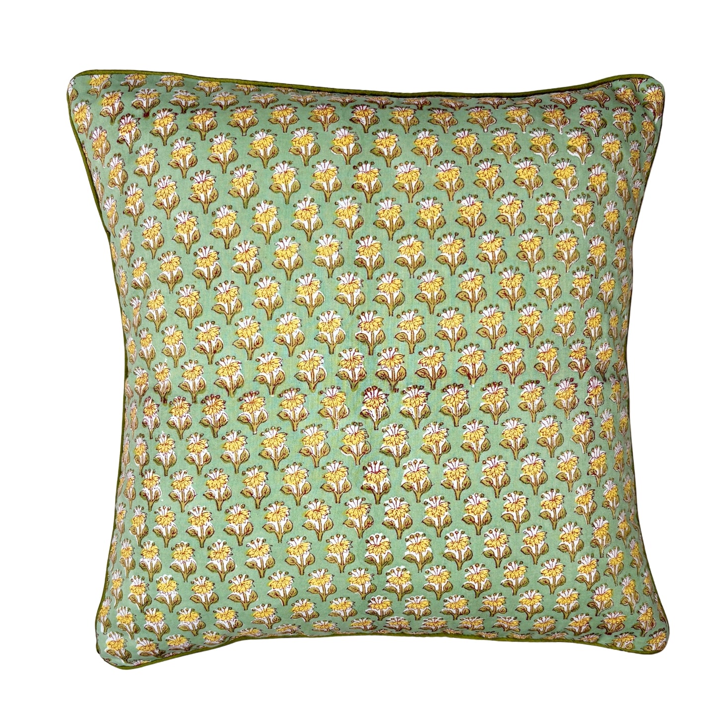 Hand Block Printed Premium Cushion Covers for Sofa, Bed Size 16" x16" - Yellow Flower Field