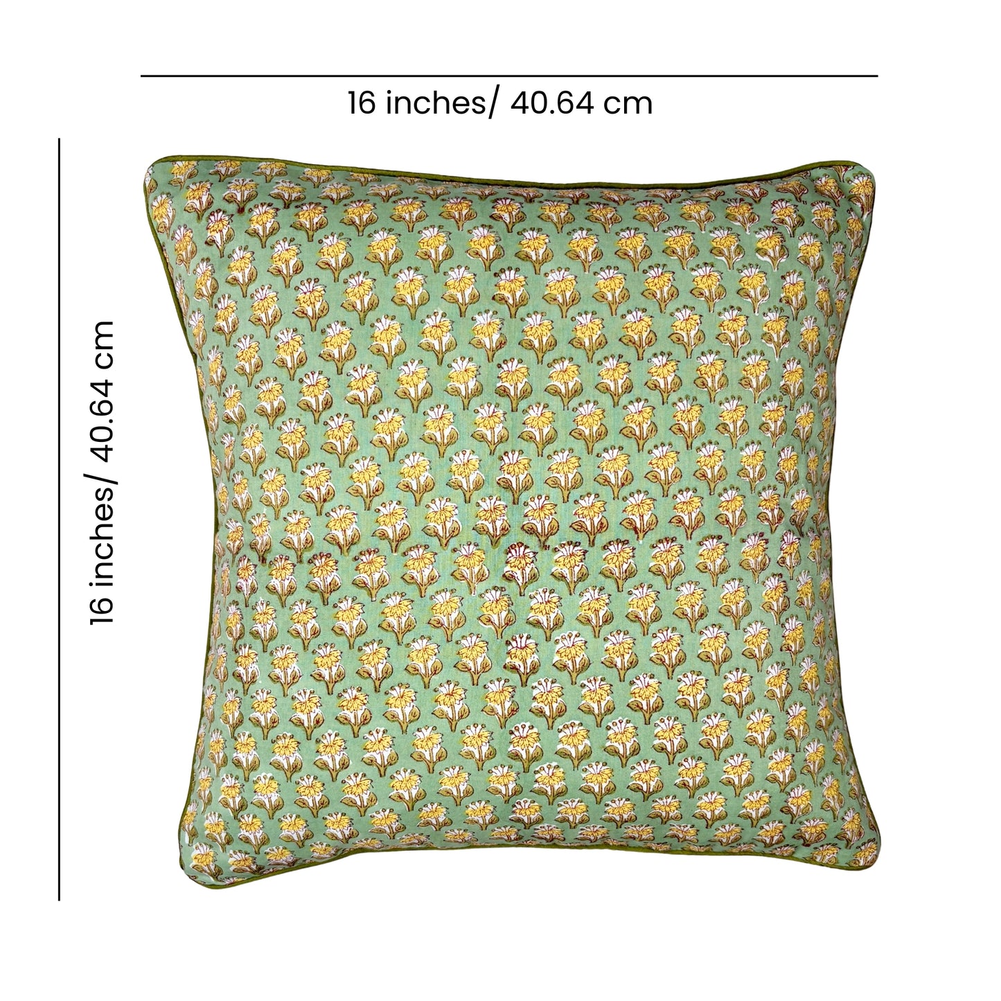 Hand Block Printed Premium Cushion Covers for Sofa, Bed Size 16" x16" - Yellow Flower Field