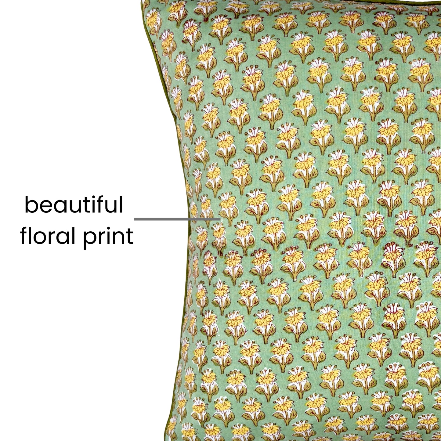 Hand Block Printed Premium Cushion Covers for Sofa, Bed Size 16" x16" - Yellow Flower Field