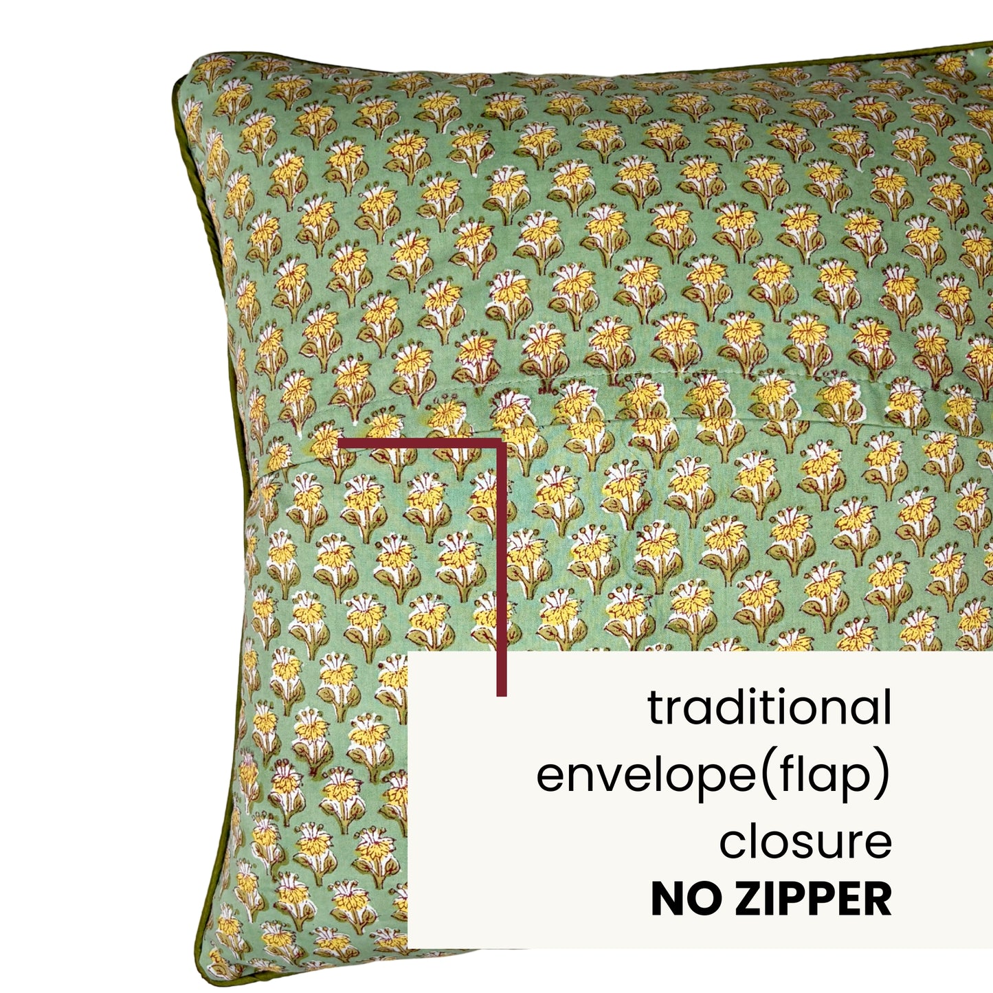 Hand Block Printed Premium Cushion Covers for Sofa, Bed Size 16" x16" - Yellow Flower Field