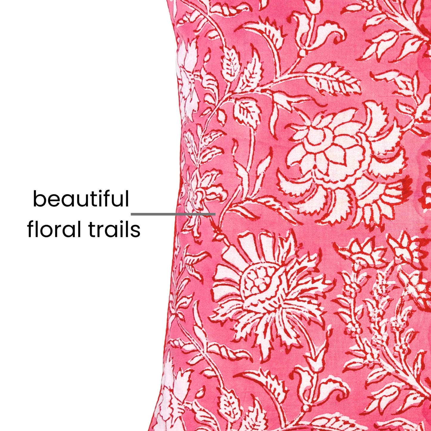 Hand Block Printed Ethnic Premium Cushion Covers for Sofa, Living Room, Bedroom Size 16" x16" - Botanic Bliss (Pink)