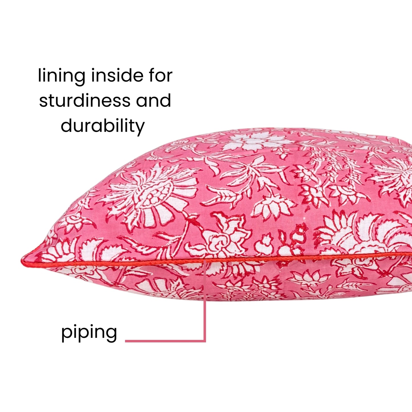 Hand Block Printed Ethnic Premium Cushion Covers for Sofa, Living Room, Bedroom Size 16" x16" - Botanic Bliss (Pink)