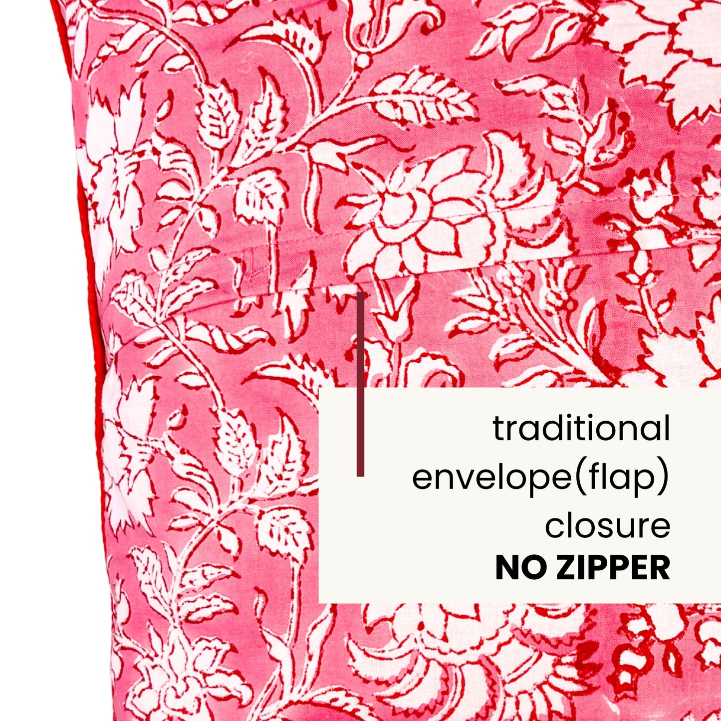 Hand Block Printed Ethnic Premium Cushion Covers for Sofa, Living Room, Bedroom Size 16" x16" - Botanic Bliss (Pink)
