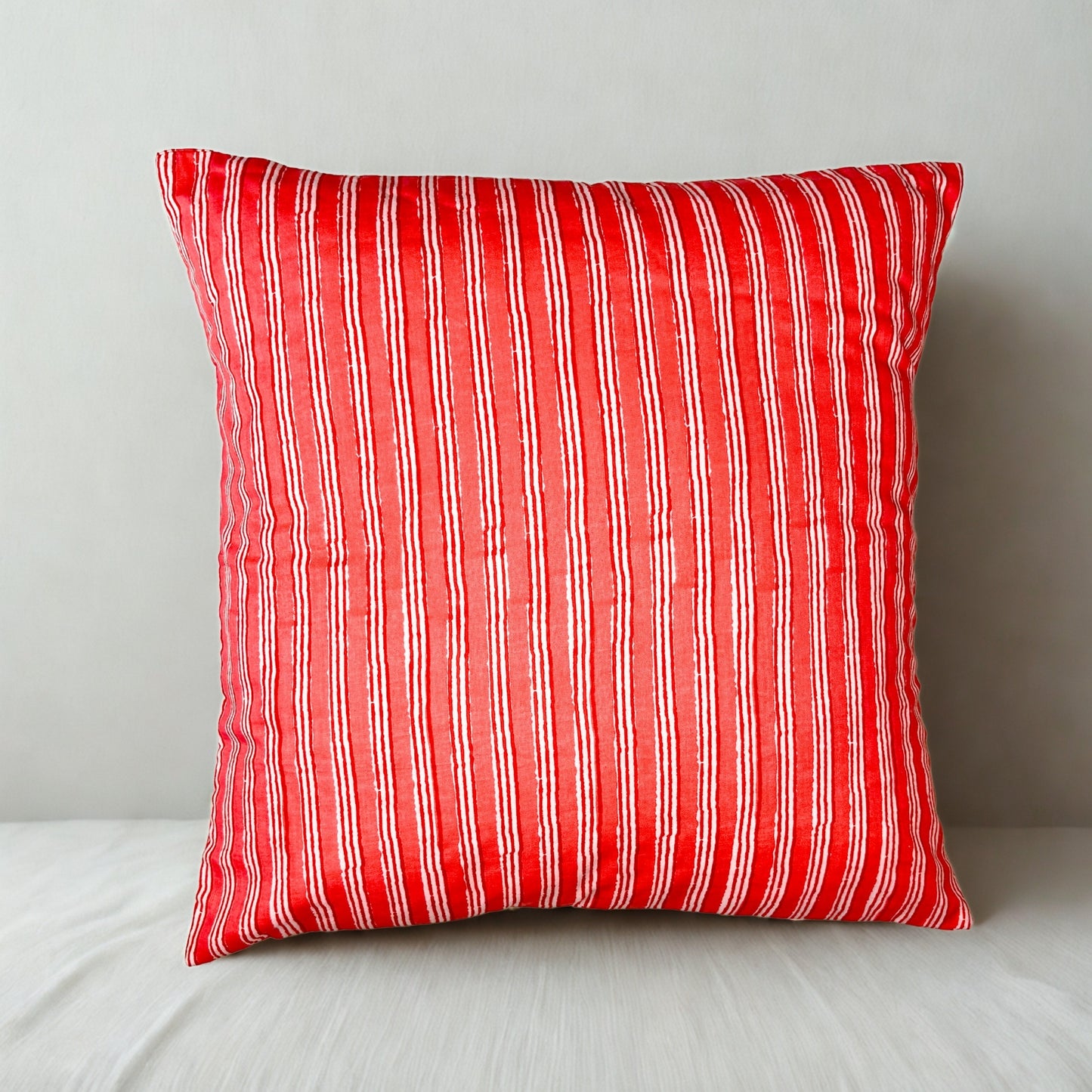 Hand Block Printed Premium Cushion Covers for Sofa, Living Room, Bedroom Size 16" x16" - Pink Stripes