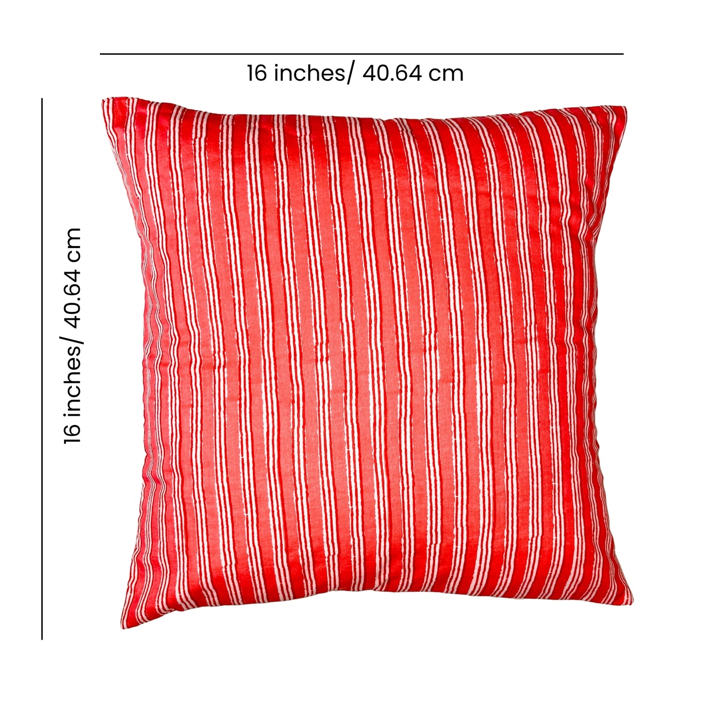 Hand Block Printed Premium Cushion Covers for Sofa, Living Room, Bedroom Size 16" x16" - Pink Stripes