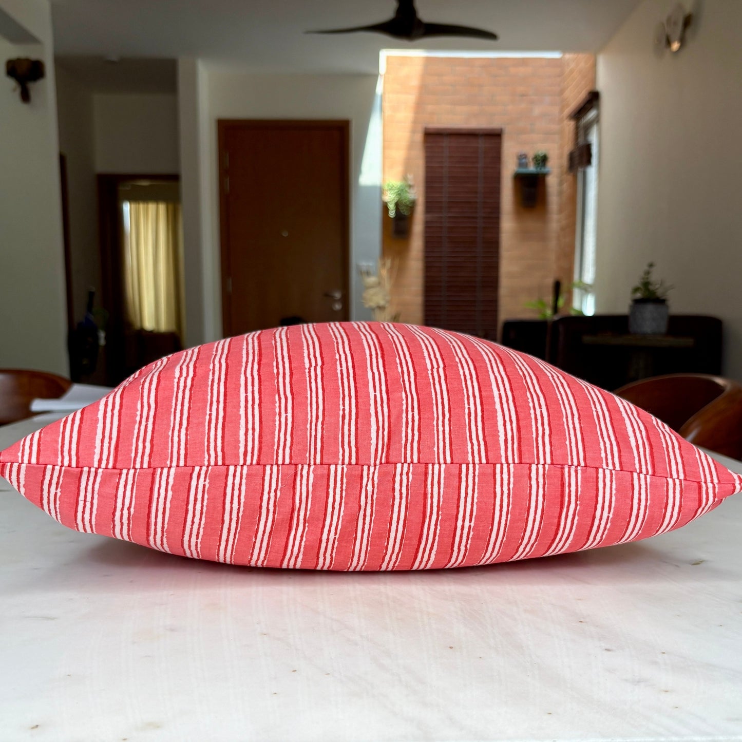 Hand Block Printed Premium Cushion Covers for Sofa, Living Room, Bedroom Size 16" x16" - Pink Stripes