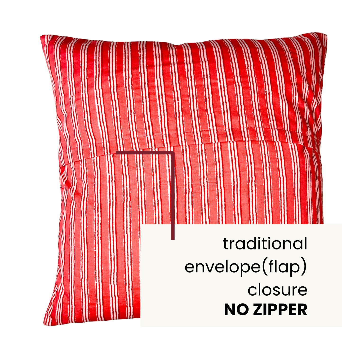 Hand Block Printed Premium Cushion Covers for Sofa, Living Room, Bedroom Size 16" x16" - Pink Stripes
