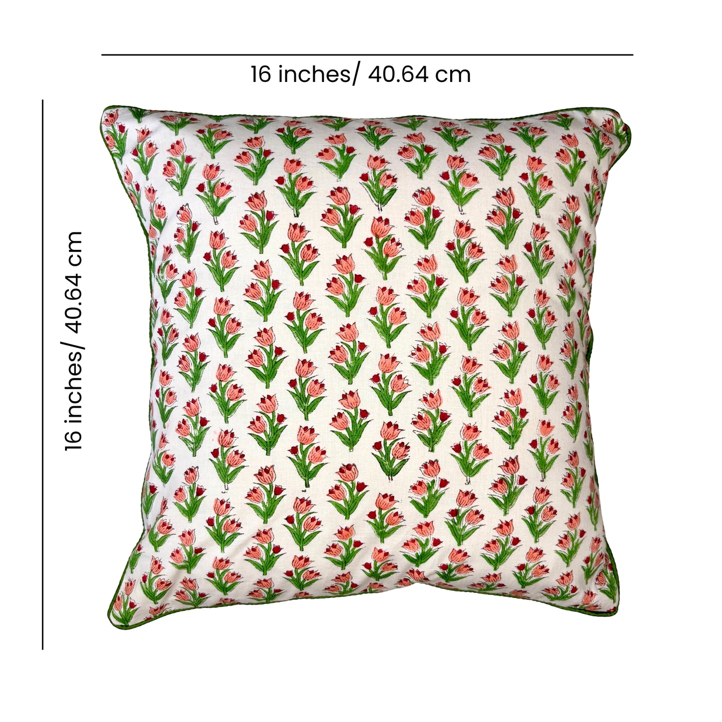 Hand Block Printed Premium Cushion Covers for Sofa, Living Room, Bedroom Size 16" x16" - Pink Flower Bouquets