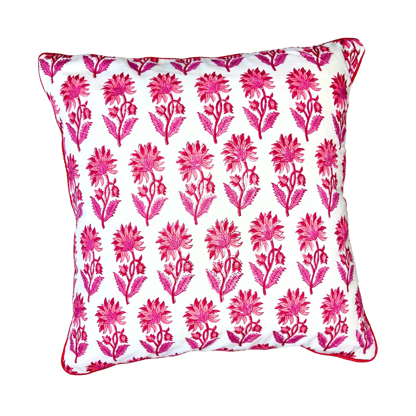 Hand Block Printed Premium Cushion Covers for Sofa, Living Room, Bedroom Size 16" x16" - Pretty Rosewood Charm