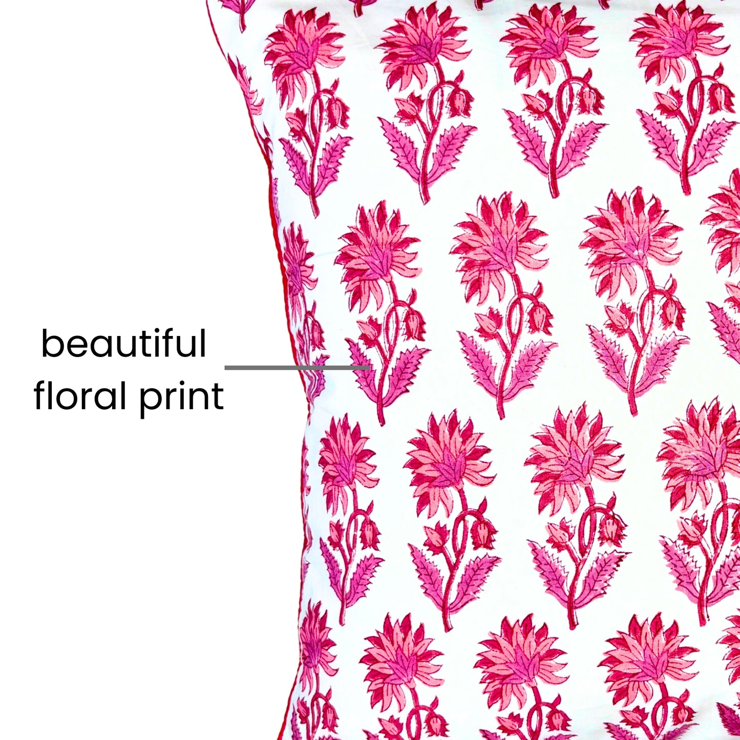 Hand Block Printed Premium Cushion Covers for Sofa, Living Room, Bedroom Size 16" x16" - Pretty Rosewood Charm