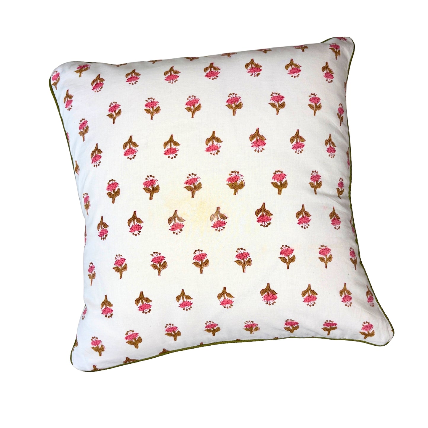 Hand Block Printed Premium Cushion Covers for Sofa, Living Room, Bedroom Size 16" x16" - Dainty Pink Flowers